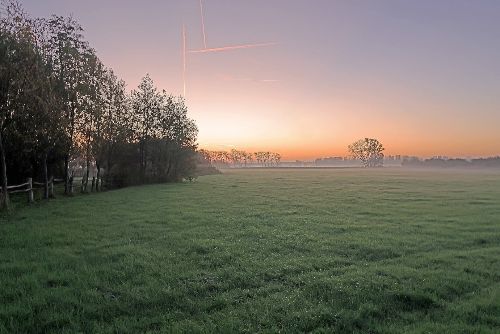 Zonsopgang over de weide in Werken
